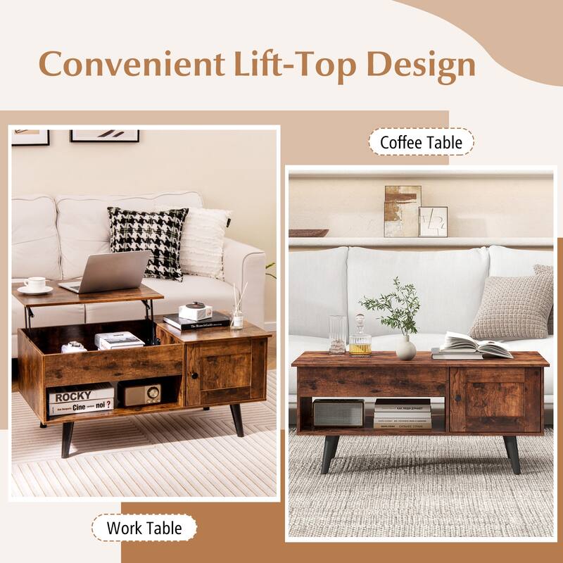 Open Shelf Coffee Table with Lift-Top Workstation and Hidden Storage Cabinet for Living Room - 39.5" x 19.5" x 18" (L x W x H)