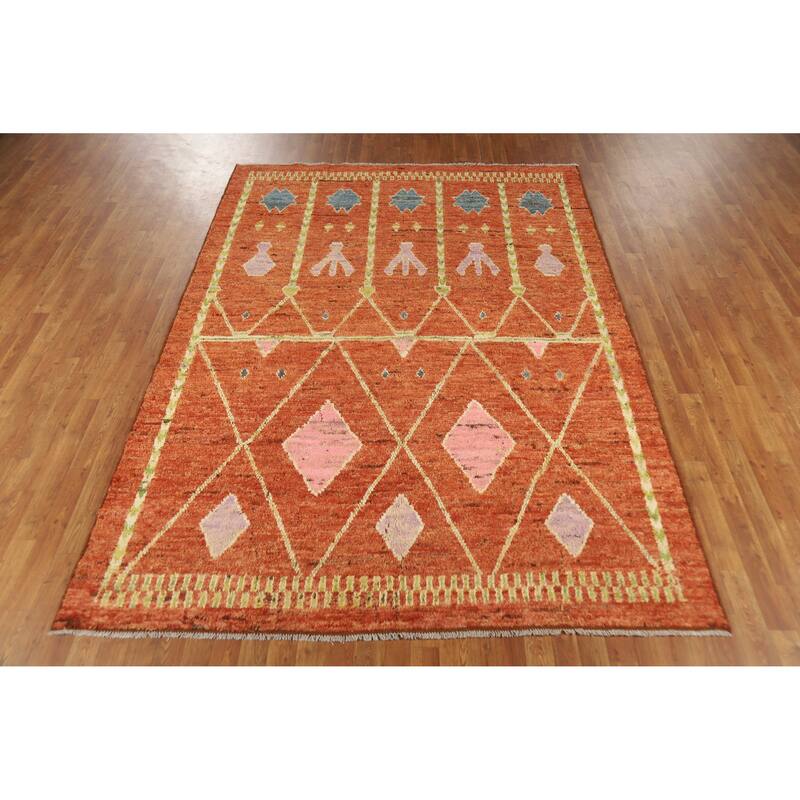 Moroccan Oriental Area Rug Handmade Geometric Wool Carpet - 6'9" x 9'9"