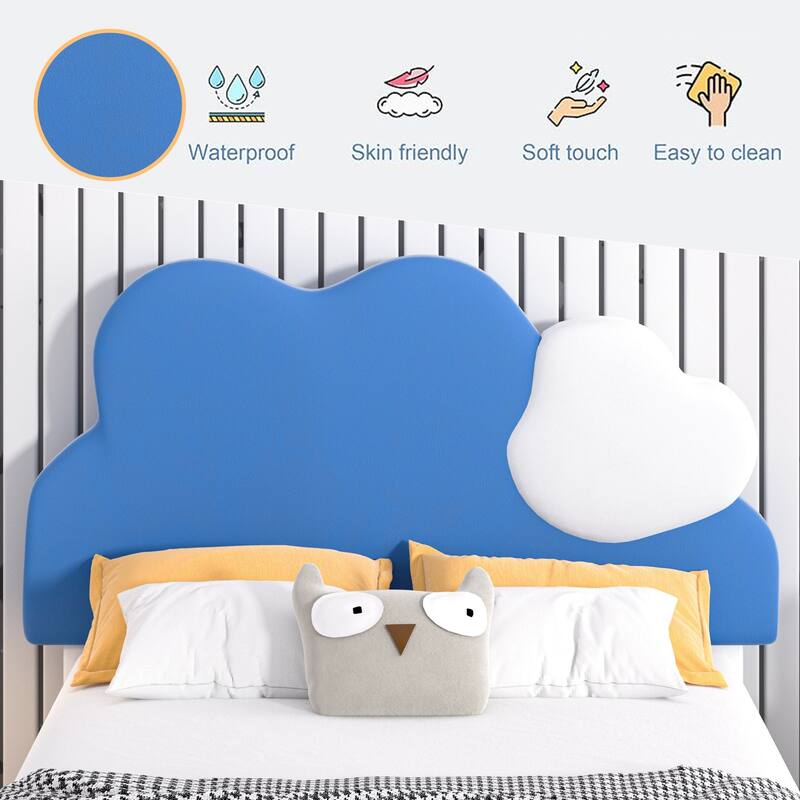 VECELO Twin Bed Upholstered Bed Frame with Storage Drawer, Platform Kids Bed Frames with Cloud-Shaped Headboard