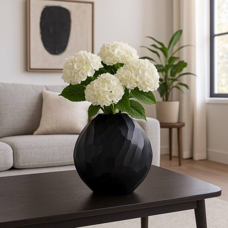 Modern Round Metal Table Vase - Flower Vase - Black - 13.75"