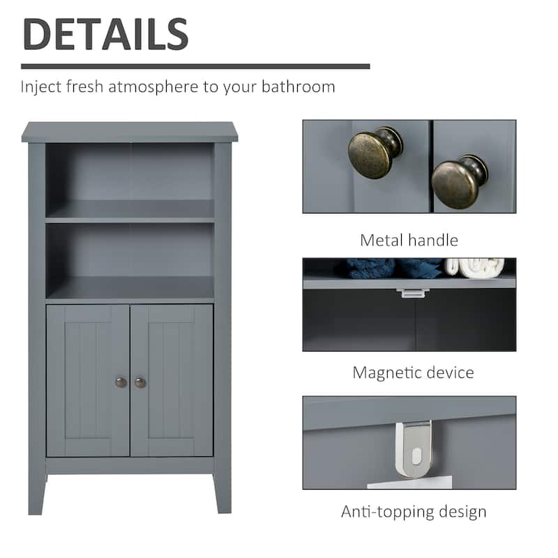 Kleankin Bathroom Cabinet Organizer with 2-Tier Open Shelves, Double Door Enclosed Storage and Elevated Base