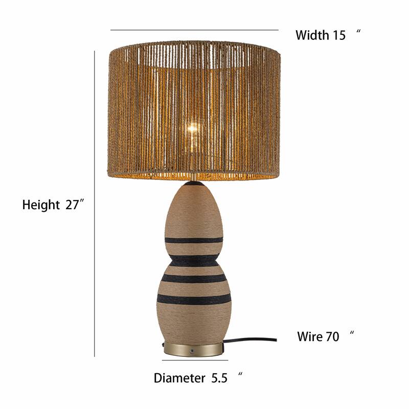 Brise 27" Rattan Table Lamp with USB 3-Way Touch Dimmer