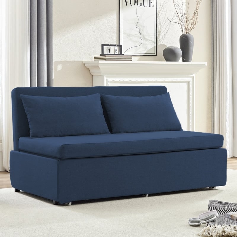 Mixoy Full/Queen Size Sofa Bed,2 in 1 Convertible Linen 1-Seater/Loveseat Sleeper Sofa Couch with Cushions