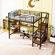 preview thumbnail 4 of 13, Artsy Full Size Metal Loft Bed with Desk and Metal Grid, Stylish Metal Frame Bed with Lateral Storage Ladder and Wardrobe, Black