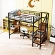 preview thumbnail 2 of 12, Full Size Metal Loft Bed with Desk and, Stylish Metal Frame with Lateral Storage Ladder and Wardrobe, Black