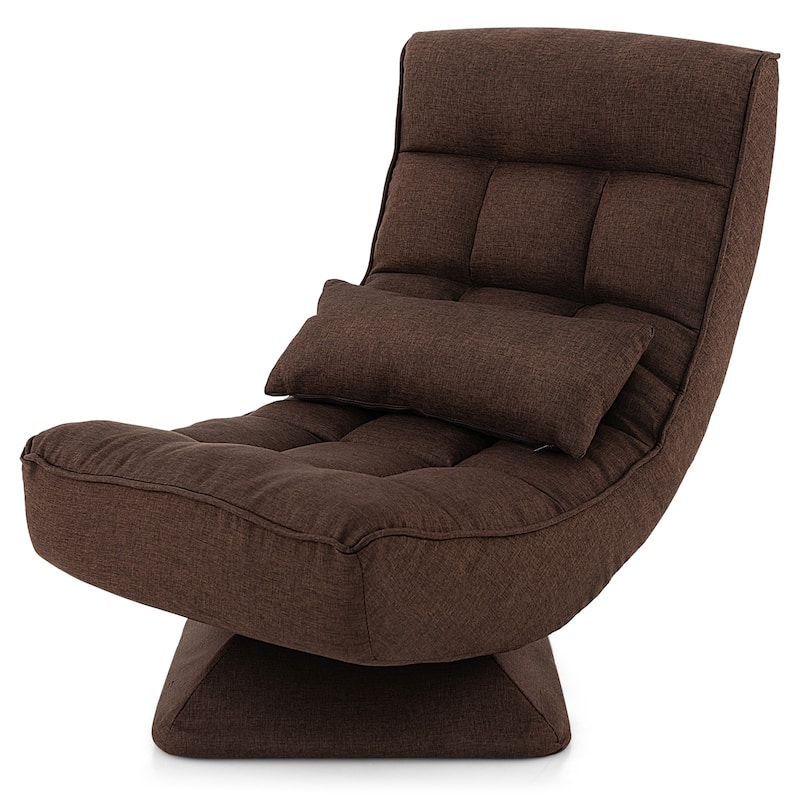 Polyester Swivel Floor Chair with 5-Position Adjustable Recline and Lumbar Pillow