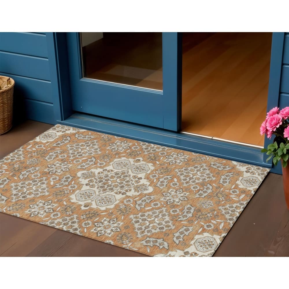 HomeRoots Medallion Traditional Rectangle Outdoor Rug
