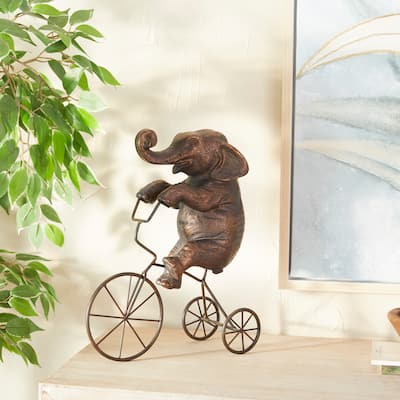 Bronze Polystone Elephant Decorative Sculpture with Bicycle