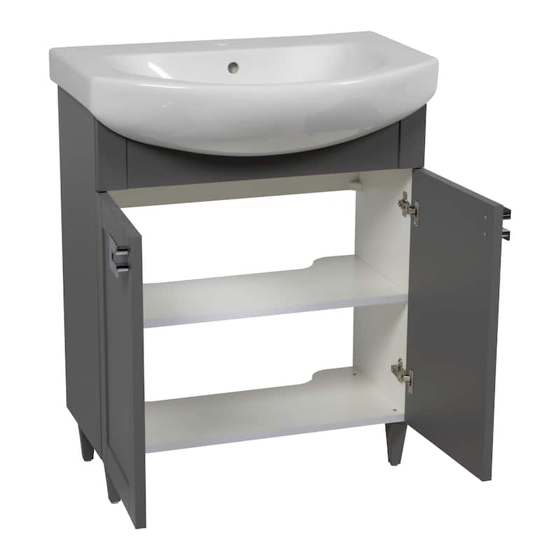 Modern Free standing Bathroom Vanity with Washbasin Woodmix Gray Matte Non-Toxic MDF-26"-Olimpia Grey Matte 26"