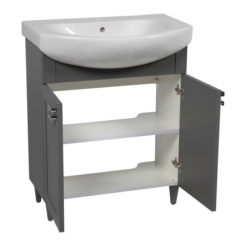 Modern Free standing Bathroom Vanity with Washbasin Woodmix Gray Matte Non-Toxic MDF-26"-Olimpia White Matte 26"
