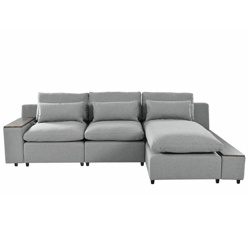 109.8'' L-Shaped 3 Seater Modular Sectional Sofa with 3-Pillow, Removable Back Cushions and 2 Storage Compartments