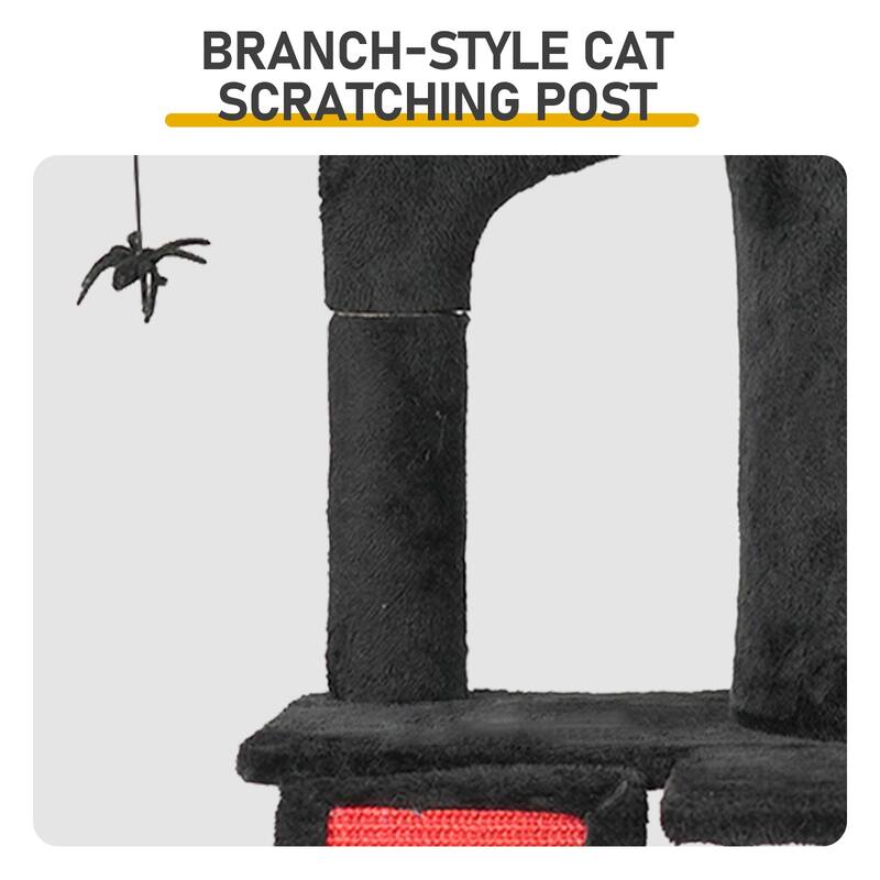 42" Gothic Cat Tree with Red Black Condo and Sisal Scratching Posts Ladder and Spider Toy