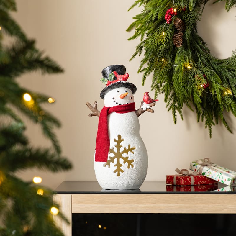 Glitzhome 15"H Christmas Lighted Resin Snowman Table Decor