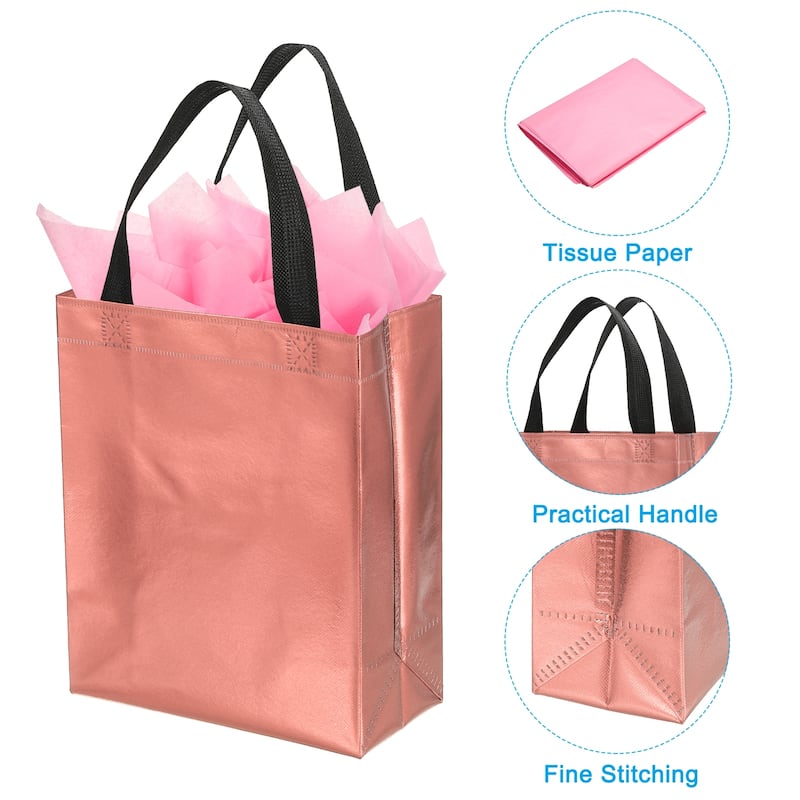 Gift Bags with Tissue, 12 Set 8" Reusable Non-Woven Gift Goodie Bags - 10"x8"x4"
