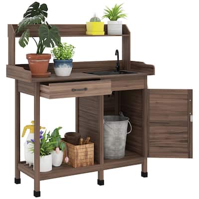 Garden Work Bench with Sink, Open Shelves & Tool Storage - 44.5" L x 18.7" W x 50.2" H
