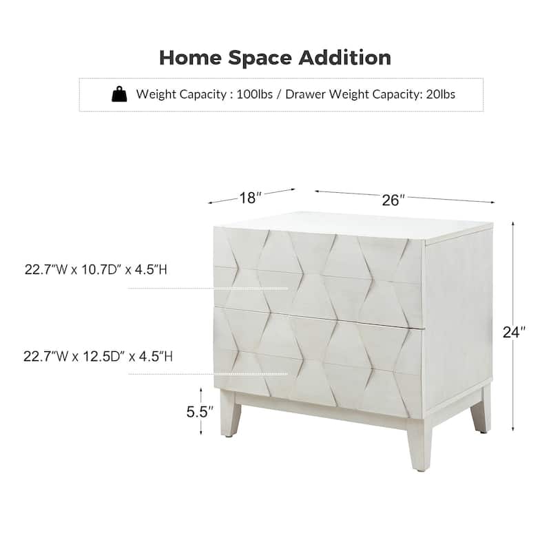 Ethel Mid-Century 2-Drawer Storage Nightstand with Adjustable Solid Wood Legs and Charging Station By HULALA HOME
