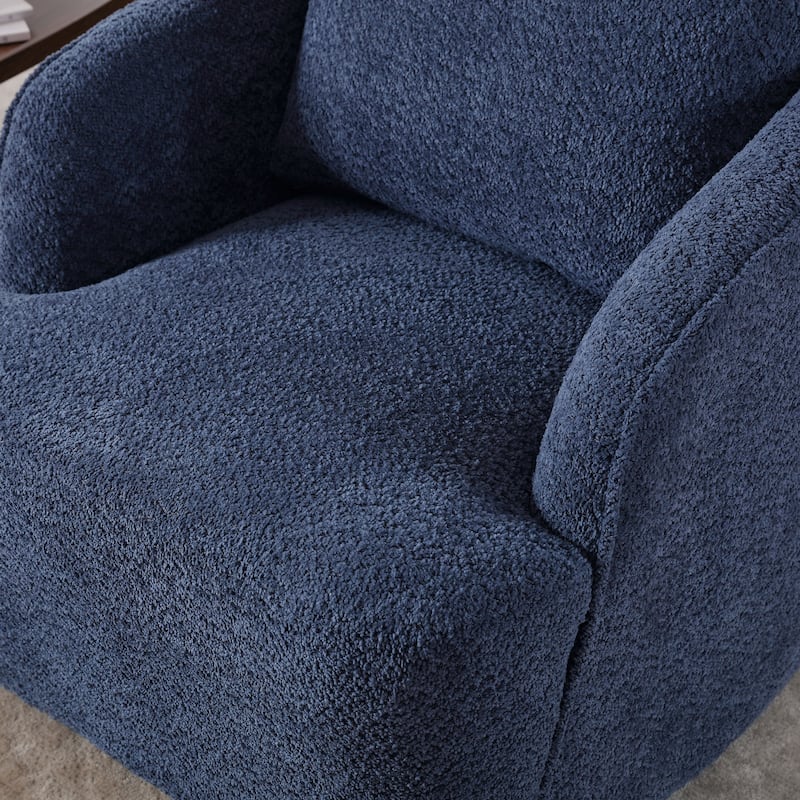 Boucle Fabric Upholstered Swivel Barrel Armchair With Pillow