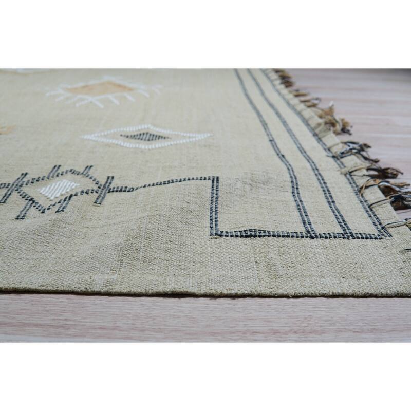 Beige Hand-Knotted Wool Flat Weave Rug, 5' x 8', soft cozy area accent - L