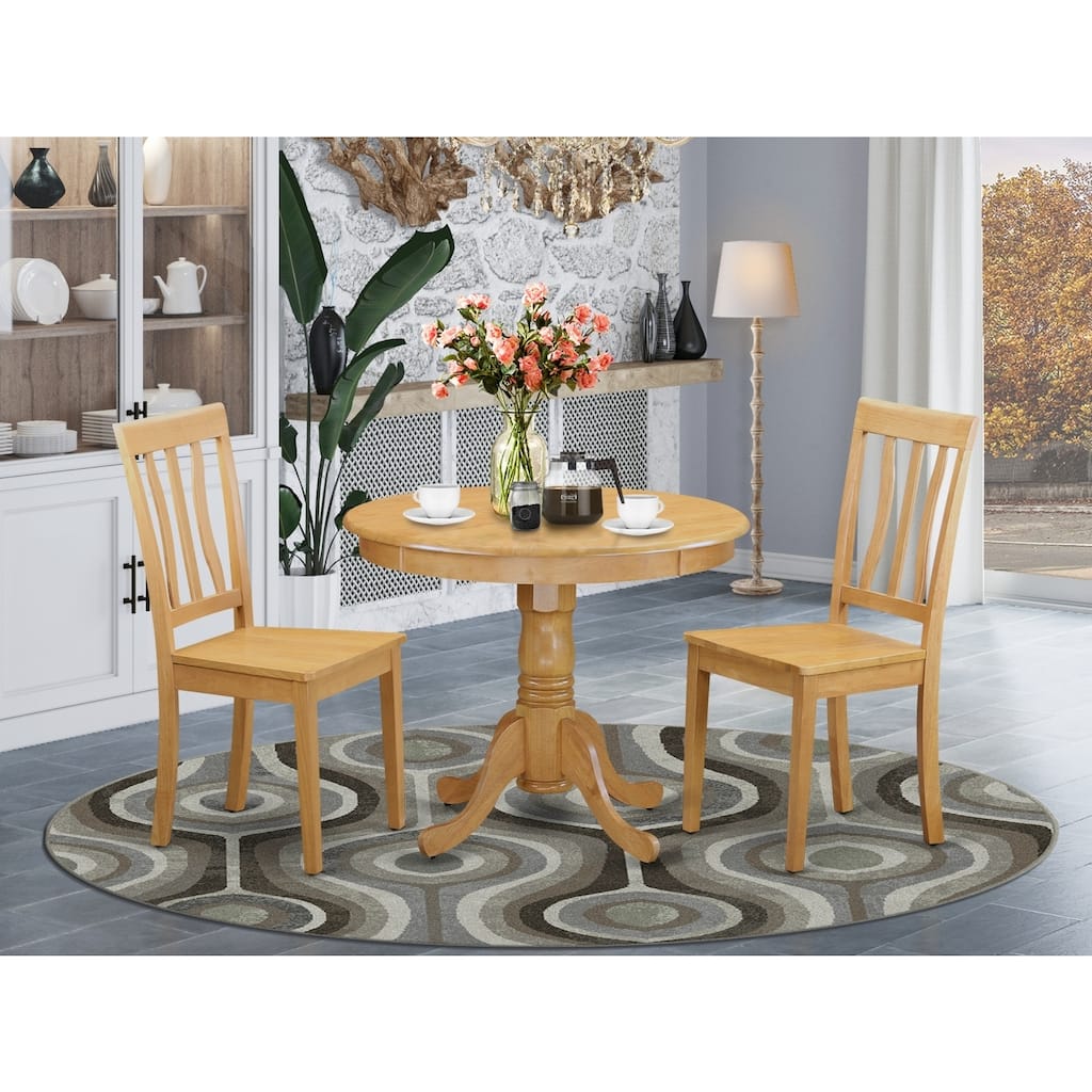 HomeStock 3-Piece Round Natural Oak Finish Solid Wood Top Dining Table with 2 Chairs