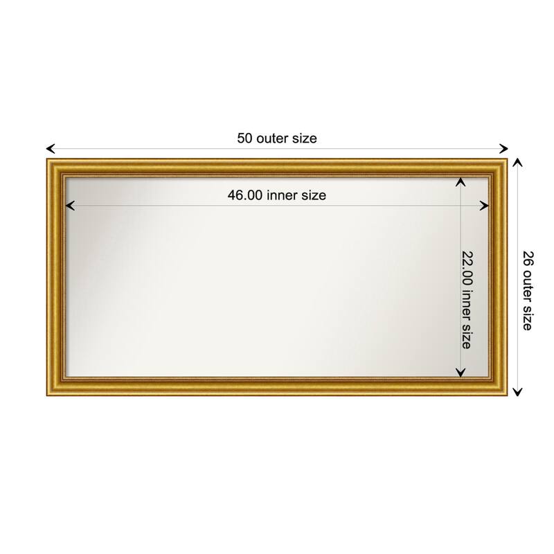 Townhouse Gold Framed Non-Beveled Custom Wall Mirror, Bathroom Vanity Mirror - Outer Size: 49.75 x 25.75