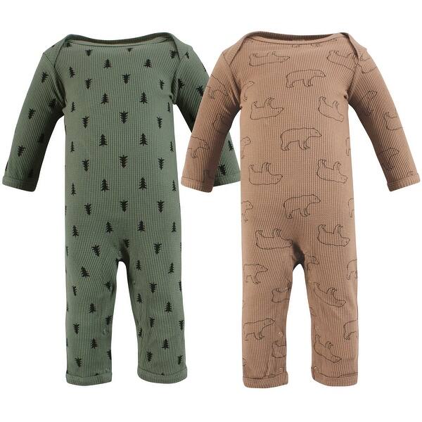 slide 1 of 1, Hudson Baby Infant Boy Thermal Coveralls 2pk, Bear Tree 0 - 3 Months - Green/Brown