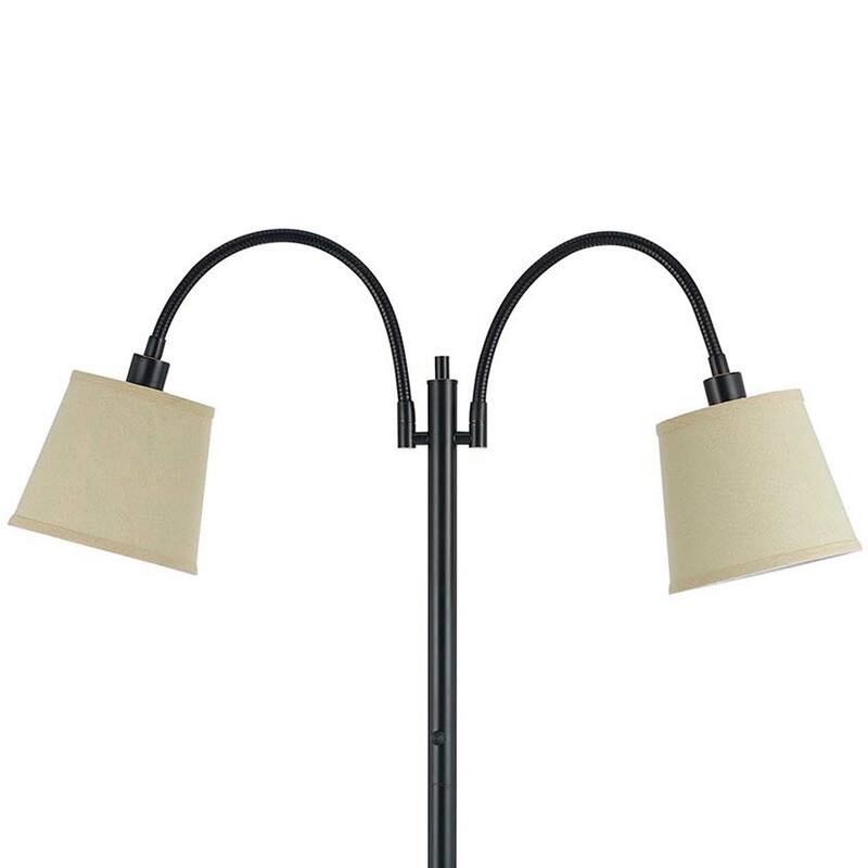 80 Watt Metal Floor Lamp with Dual Gooseneck and Uno Style Shades, Black