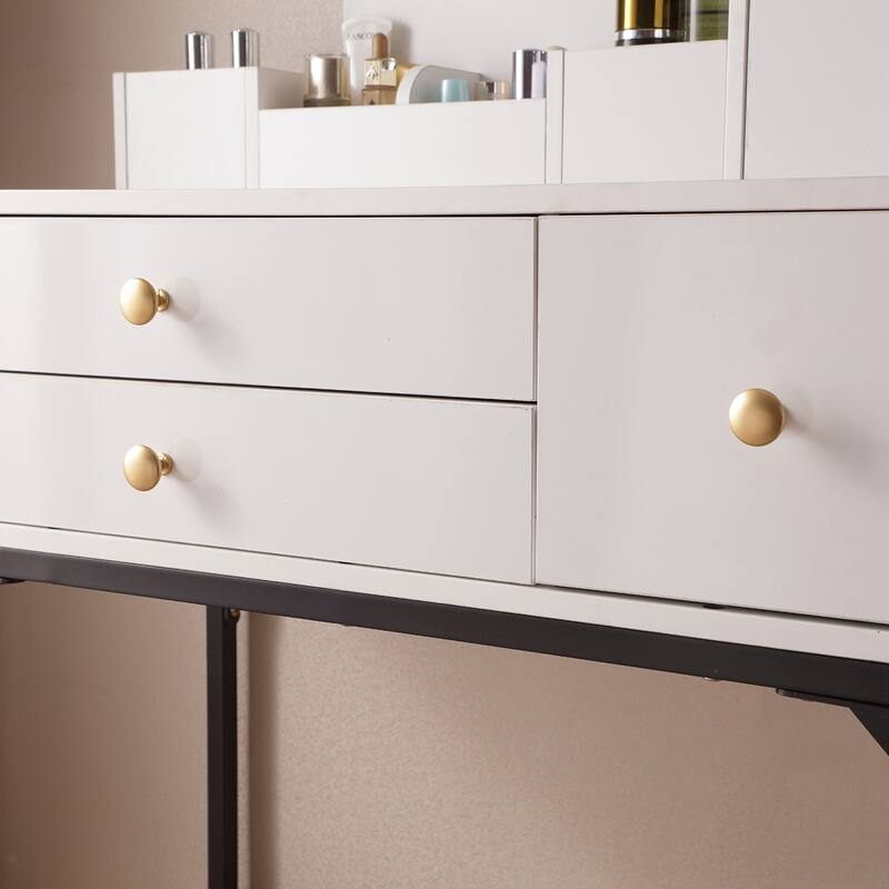 Vanity Desk with Lighted Mirror & Power Outlet