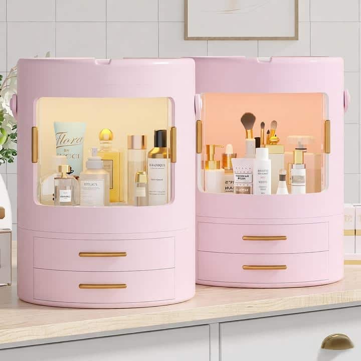 Makeup Organizer Bathroom Medicine Organizer Cosmetic Display Cases with Led Mirror for Dresser, Vanity Countertop