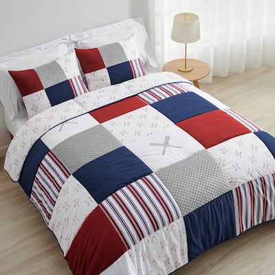 Sweet Jojo Designs Red, White and Blue Baseball Patch Sports Collection Boy 3-piece Full / Queen-size Comforter Set
