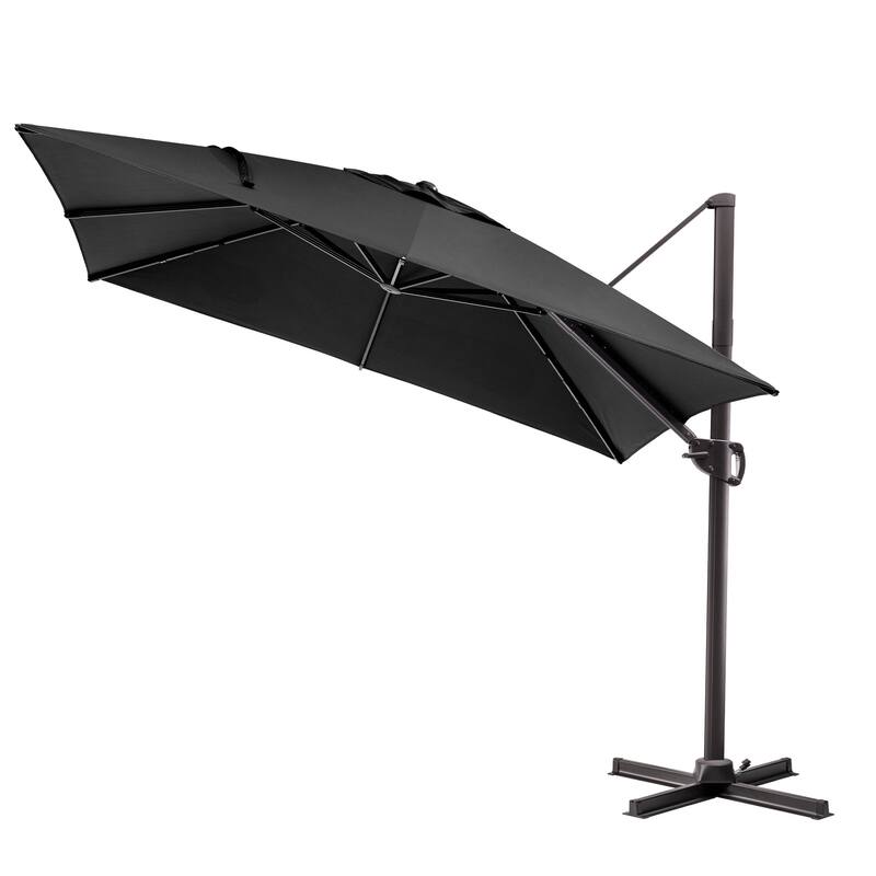 9 x11 FT LED Lighted Patio Cantilever Umbrella Double Top with Weighted Base