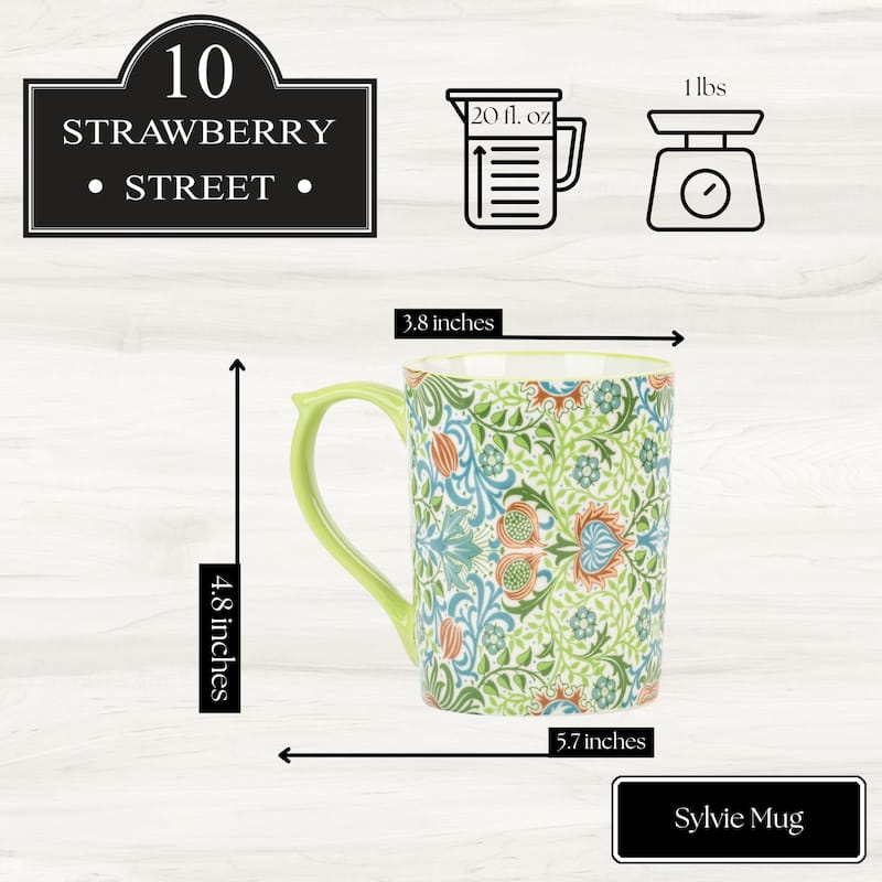 10 Strawberry Street Sylvie Flora Mugs, Set of 4