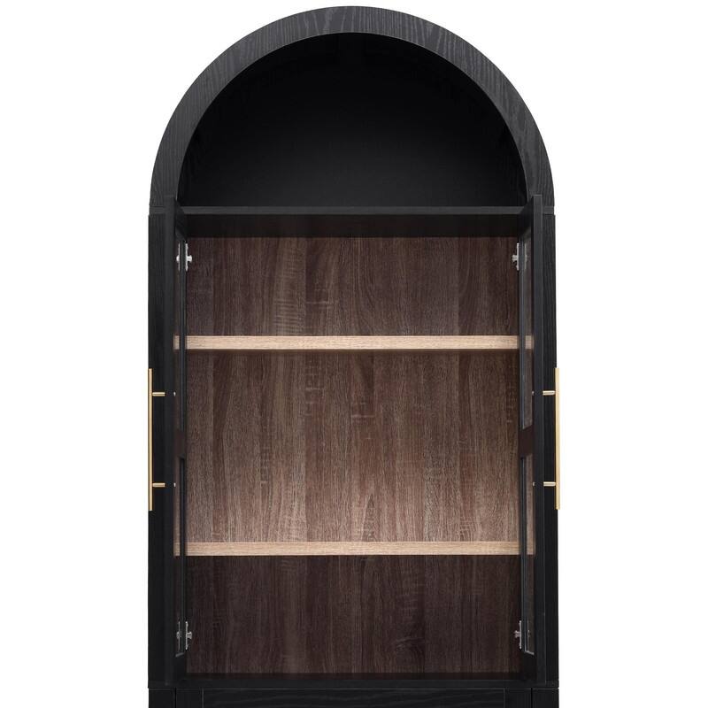 Farmhouse 71" Tall Arched Kitchen Pantry Cabinet with 2 Large Drawers, Modern Kitchen Storage Cabinets with Adjustable Shelves