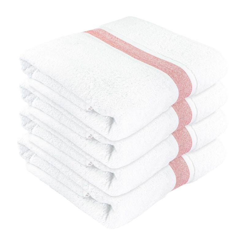 Large Bath Towel - Ultra-Absorbent Natural Cotton Bath Sheet Towel for Bathroom - 35 x 67 Inches Thick Luxury Bath Towel - White & Somon - Pack of 4