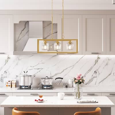 Allegray 3-light Modern Farmhouse Rectangle Chandelier Kitchen Island Pendant with UL Certified