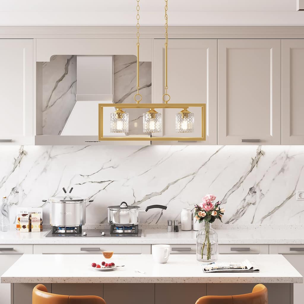 Allegray 3-light Modern Farmhouse Rectangle Chandelier Kitchen Island Pendant with UL Certified