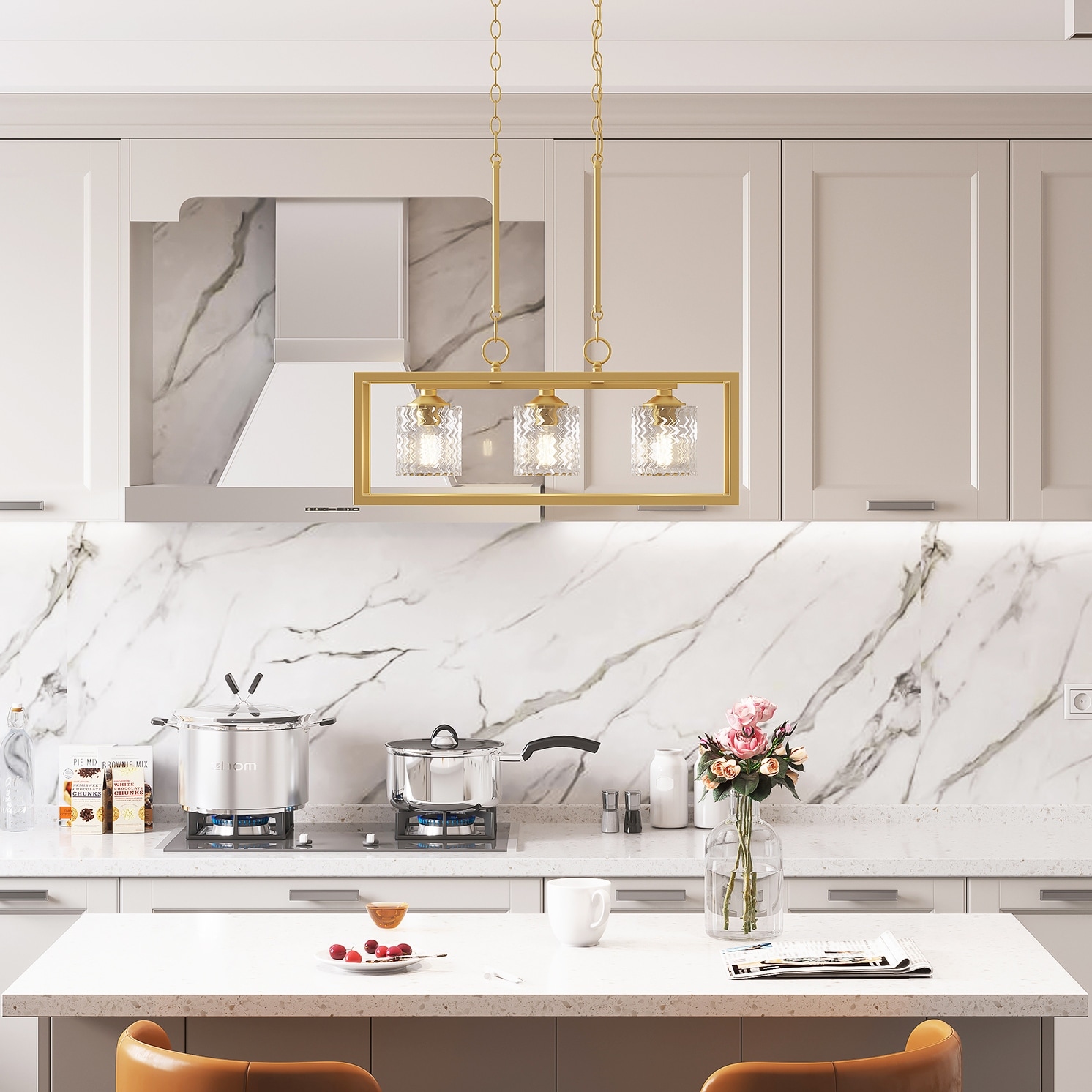 Acroma 3-light Modern Farmhouse Rectangle Chandelier Kitchen Island Pendant with UL Certified