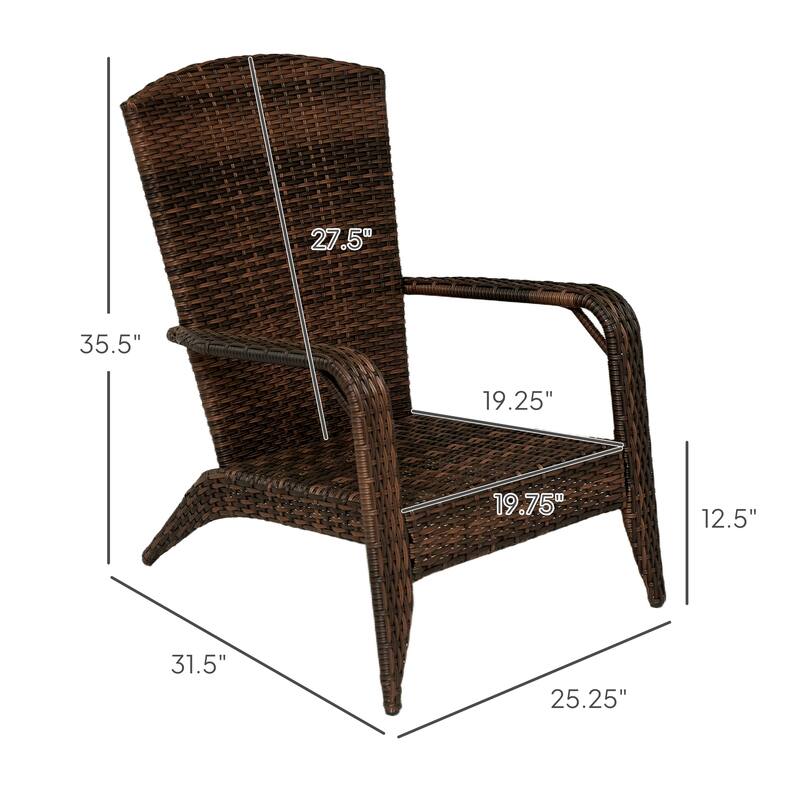 Outdoor Rattan Adirondack Chair with Cushions and Steel Frame Patio Seat for Porch or Pool - 25.2" W x 31.5" D x 35.4" H