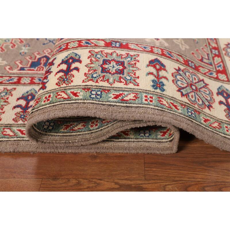 Geometric Kazak Oriental Area Rug Hand-Knotted Traditional Wool Carpet - 5'0" x 6'9"