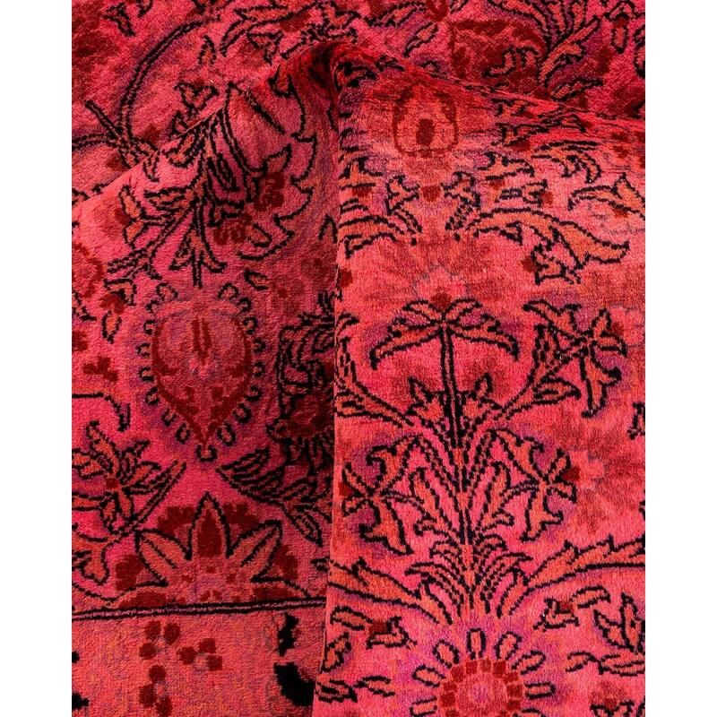 Overton Hand Knotted Wool Vintage Inspired Modern Contemporary Overdyed Pink Area Rug - 6' 2" x 12' 1"