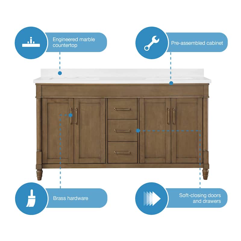 Salisbury Bathroom Vanity with White Engineered Marble Top