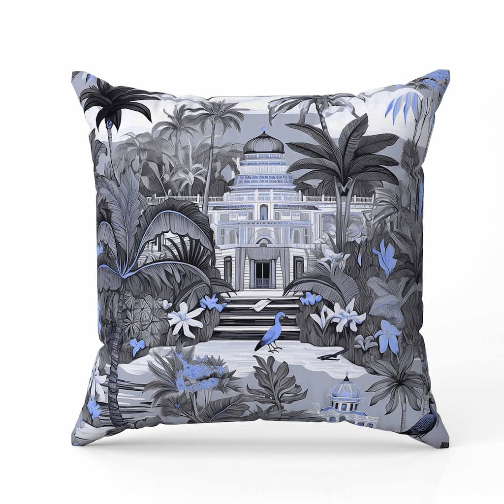 Divine Foliage Faux Suede Reversible Throw Pillow Grey and Blue