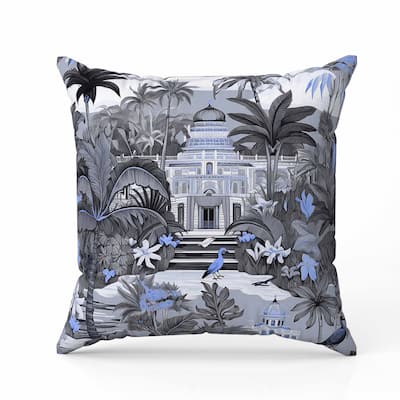Divine Foliage Indoor/Outdoor Reversible Throw Pillow Grey and Blue