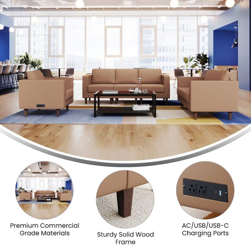 3 PC Commercial Seating Set with Outlets/USB/USB-C Ports - 56.5"W x 31.25"D x 32.5"H