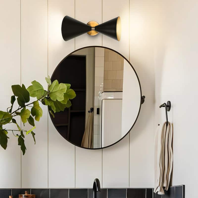 2-Light Modern Industrial Cone Black Bathroom Vanity Light Up&Down Hourglass Armed Wall Sconces