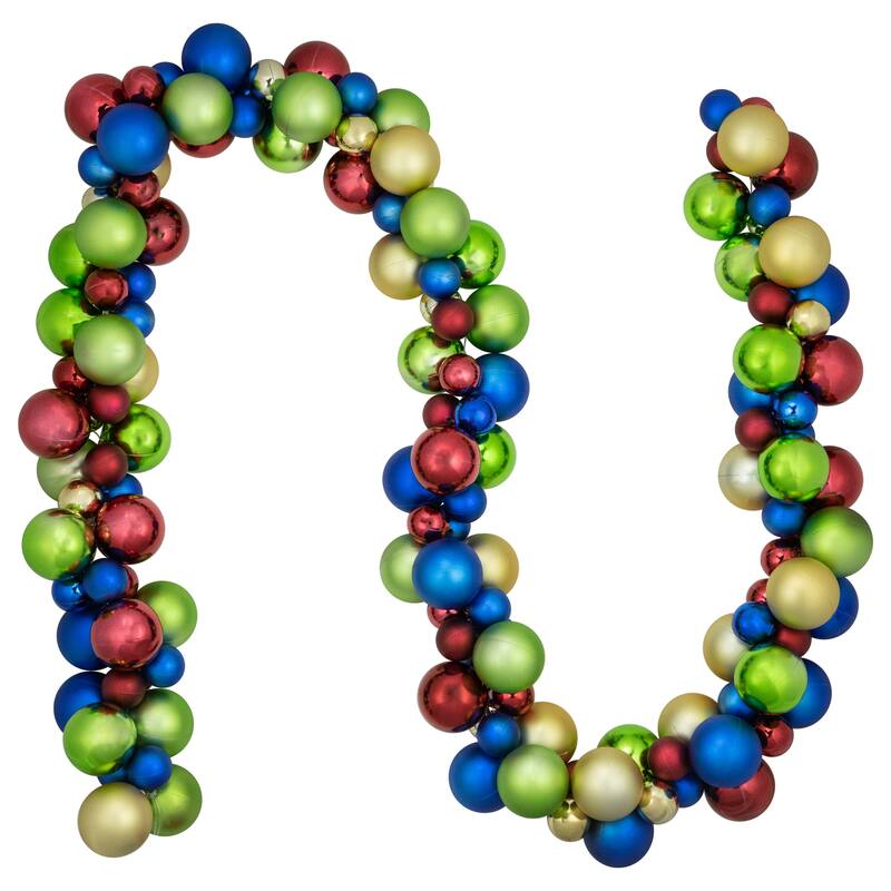 2-Finish Shatterproof Christmas Ball Garland - 6' x 3.5" - Multi-Color - Unlit