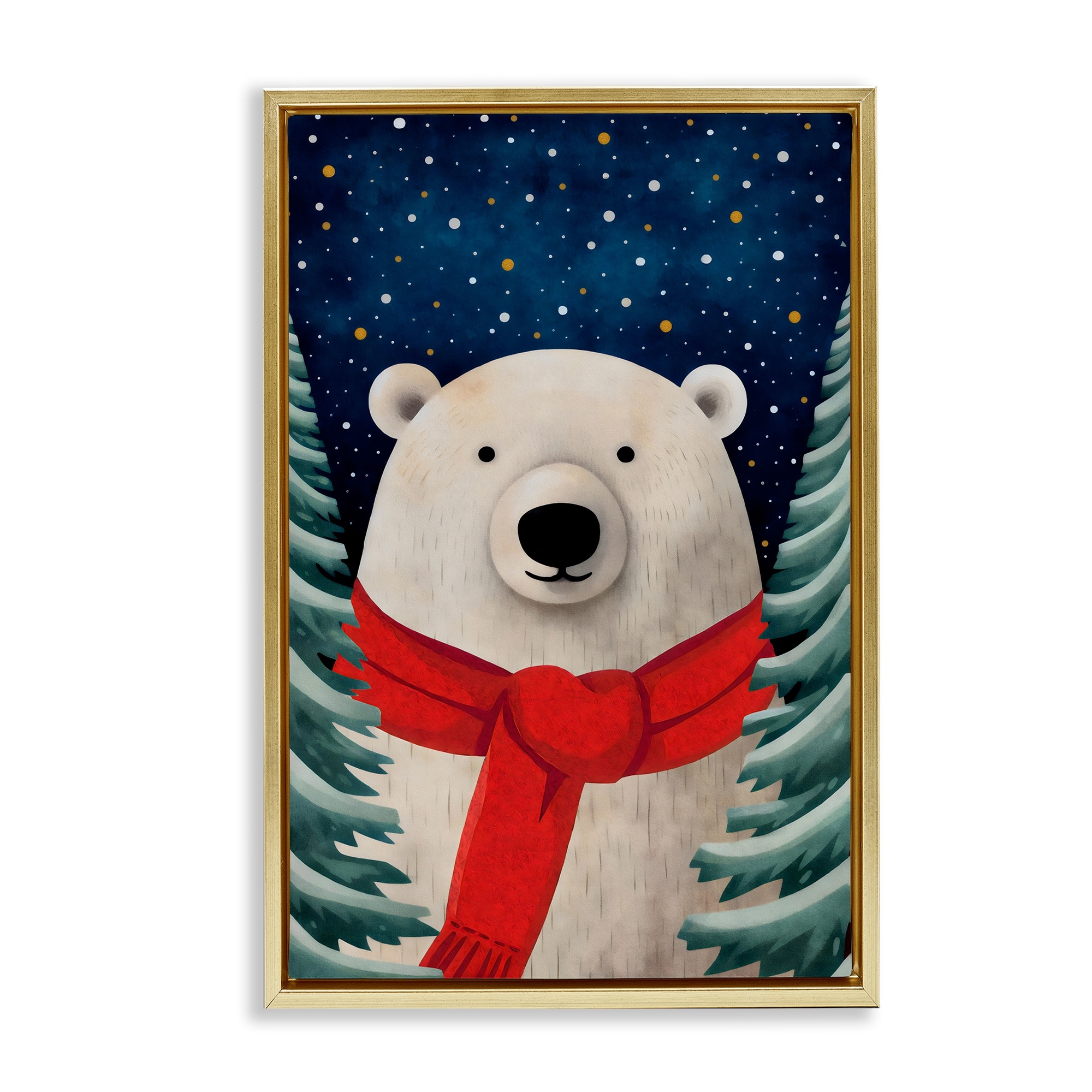 Stupell Merry Polar Bear with Scarf Framed Floater Canvas Wall Art Design By The Dutch Lady