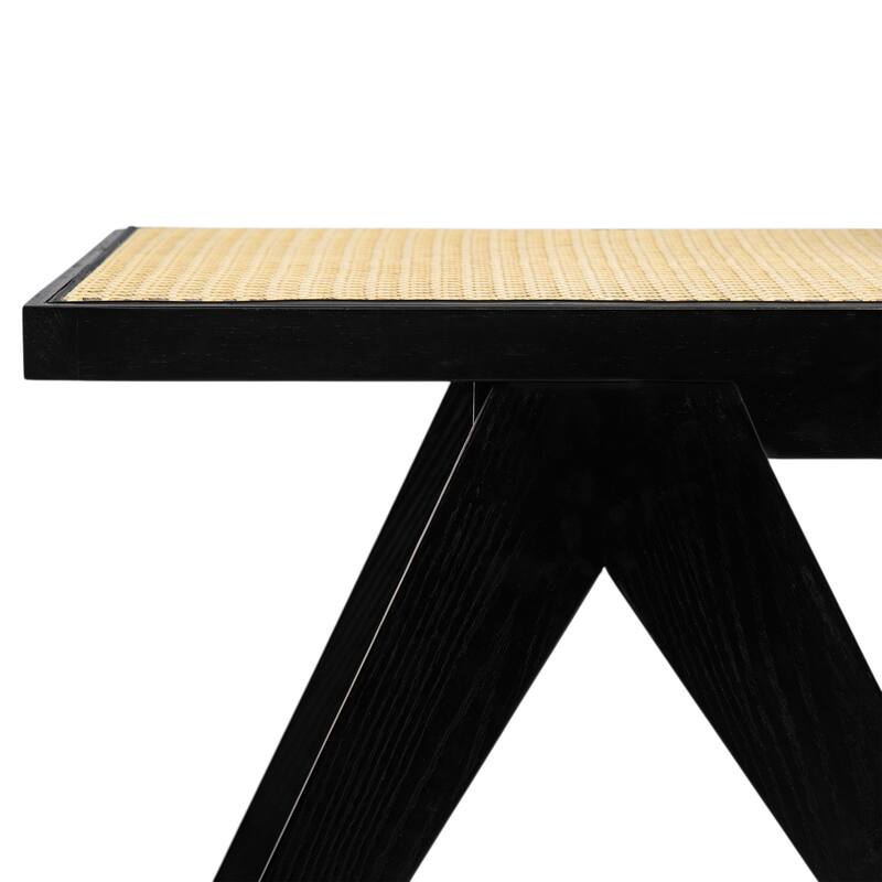 Rattan Dining Chair Set of 2, Armless Side Chairs with Wood Legs