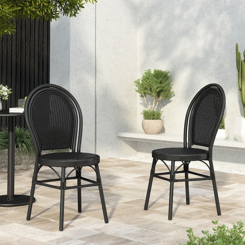 Scott Living Idle Hour Outdoor Black Bistro Chair Metal Frame Woven Wicker