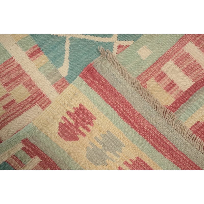 Hand Woven Oriental 100% Wool Carpet Southwestern Tribal Navy Blue & Blues Kilim Area Rug - 9' 8'' X 5' 8''