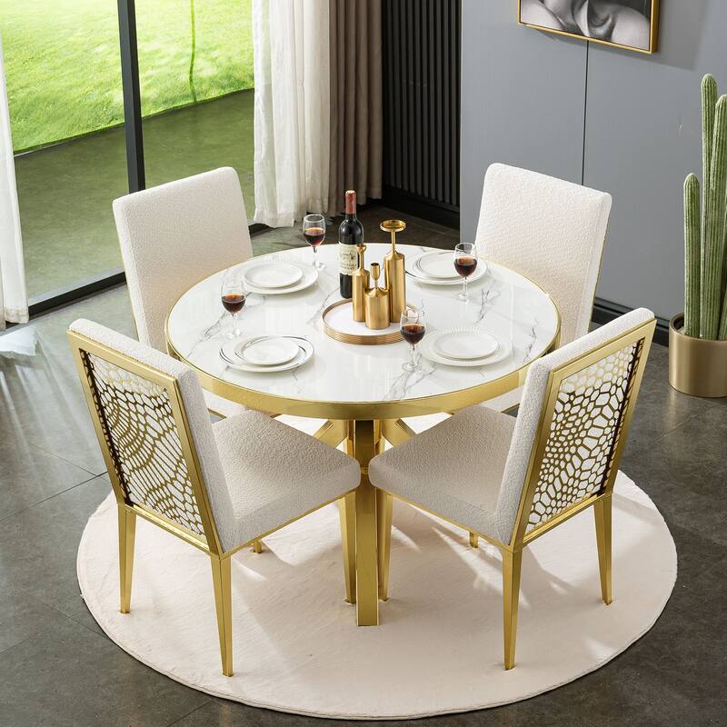 Round Dining Room Table with Silver Stainless Steel Metal Cross Base